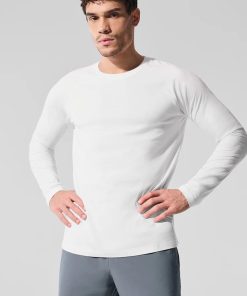 Áo Dài Tay Cổ tròn Màu Trắng Thể Thao